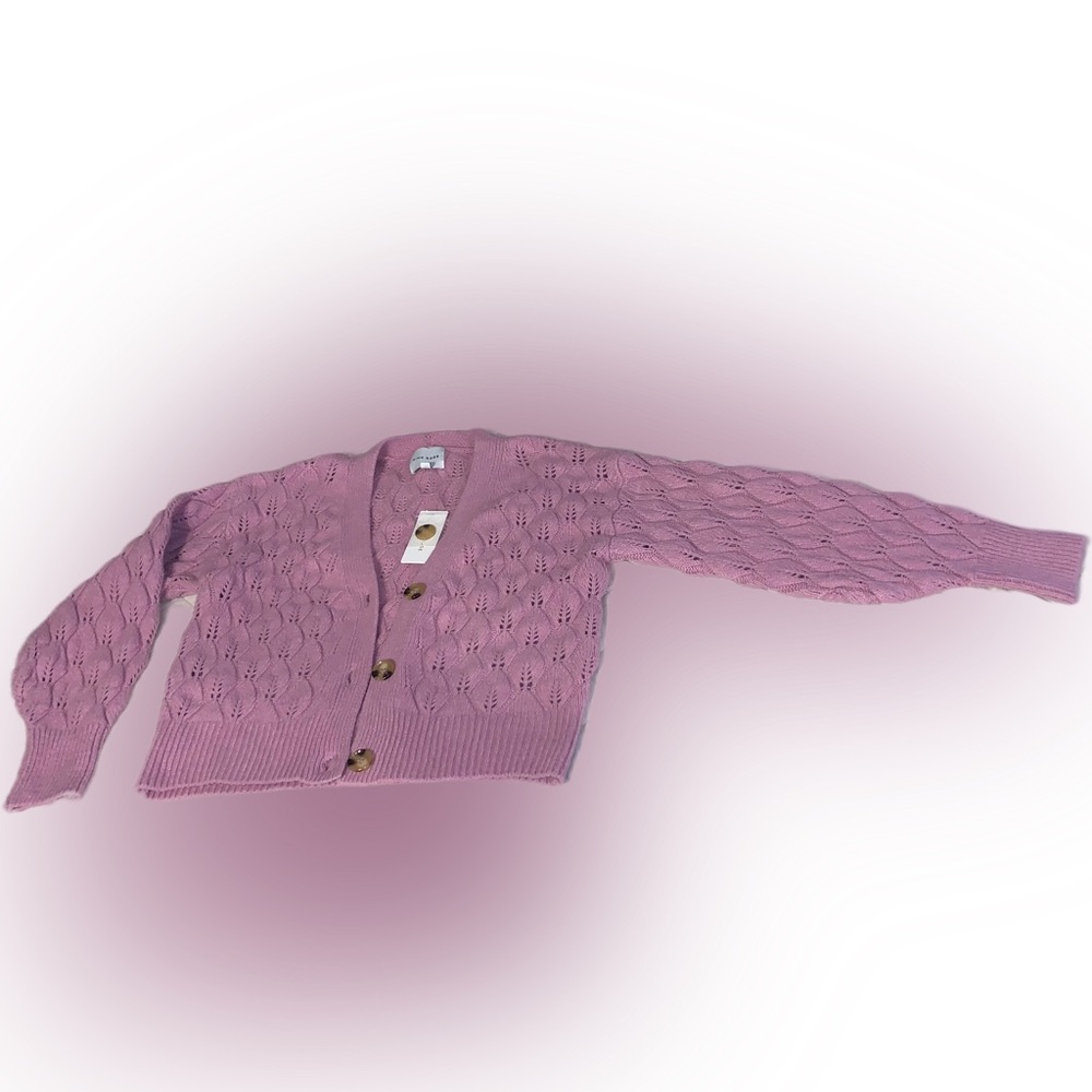 NEW! Pink Rose Lilac Soft As Heck Button Up Semi Crop Puffer Sweater - Picture 3 of 9